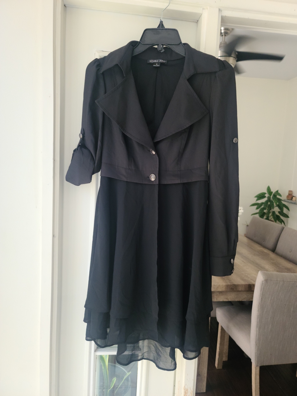 Double Zero Black Layered Trench-Style Long Sleeve Dress